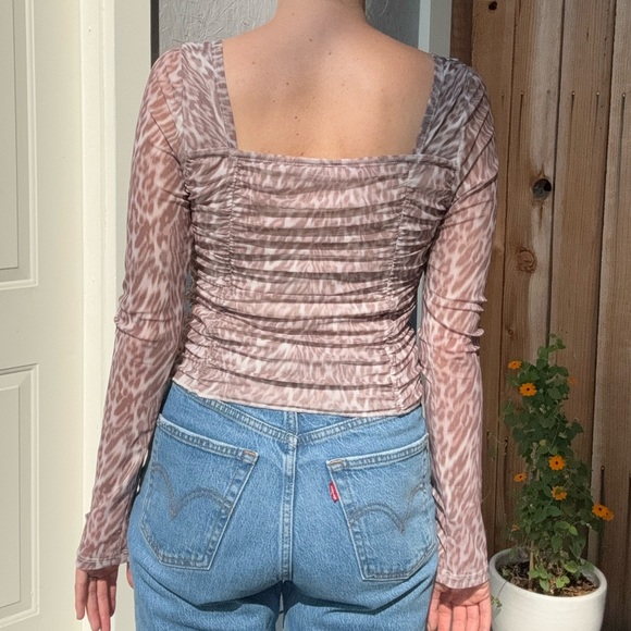 Sheer Leopard Print Stretchy Long Sleeve Top - Picture 3 of 10